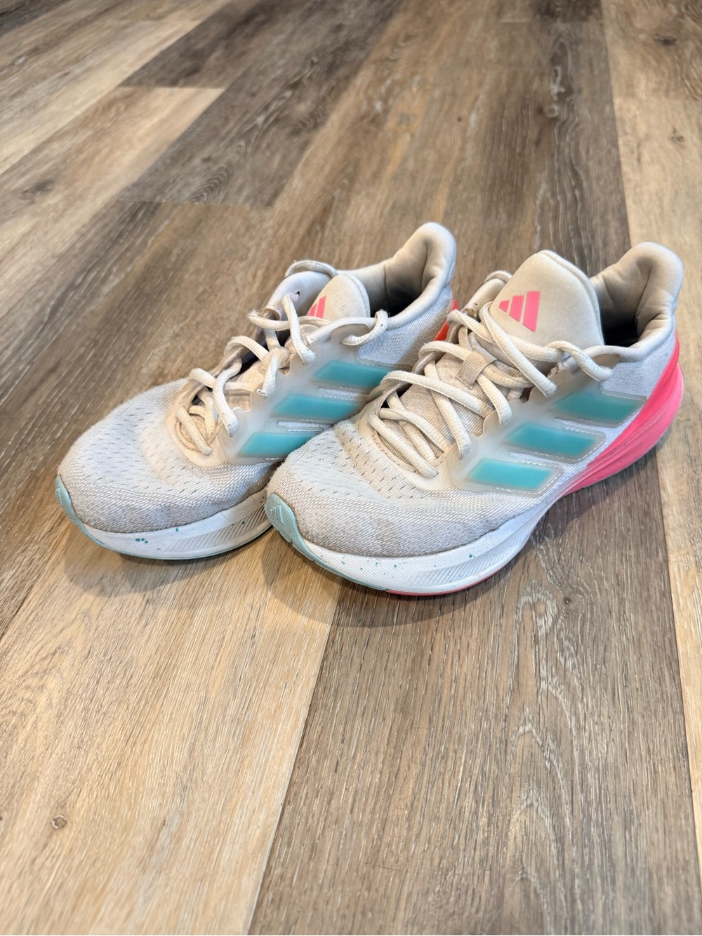 Adidas Women’s Running Shoes White Aqua Pink Size 4